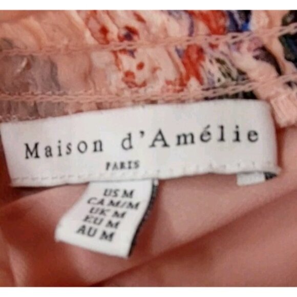 Maison D Amelie Blouse Size Medium Smocked Peach Floral Long Sleeve Fairy Whimsy - Picture 4 of 11